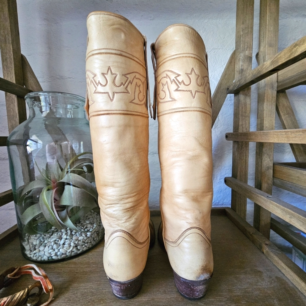 VTG Larry Mahan Tall Leather Western Boots Untouched Patina Made in Texas Sz 7 - Picture 7 of 12